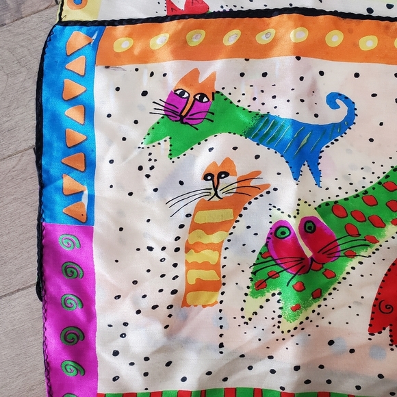Vintage Accessories - 100% Silk scarf with Laurel Burch style cat print